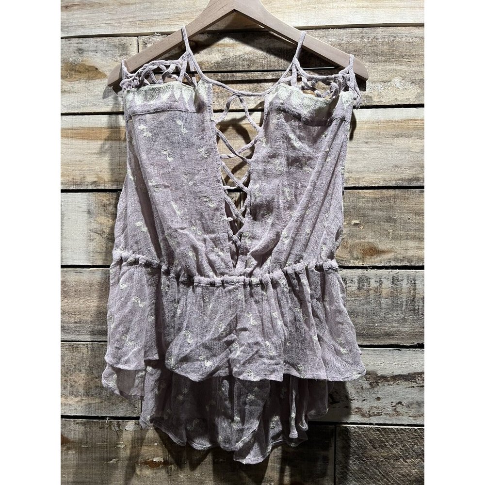 NEW Free People New Romantics Purple Gauzy Embroidered Tank Top Sz M Z166-23